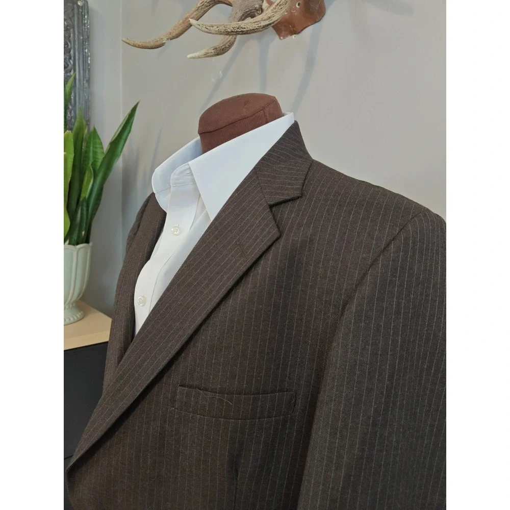 American Craftsman 41R Brown Chalk Stripe Wool Blazer Mens Sport Coat USA
